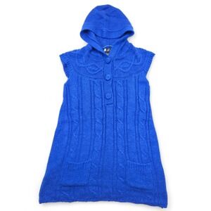 JJ Basics Blue Hooded Cable Knit Sweater Vest XL Cozy Winter with Pockets Retro